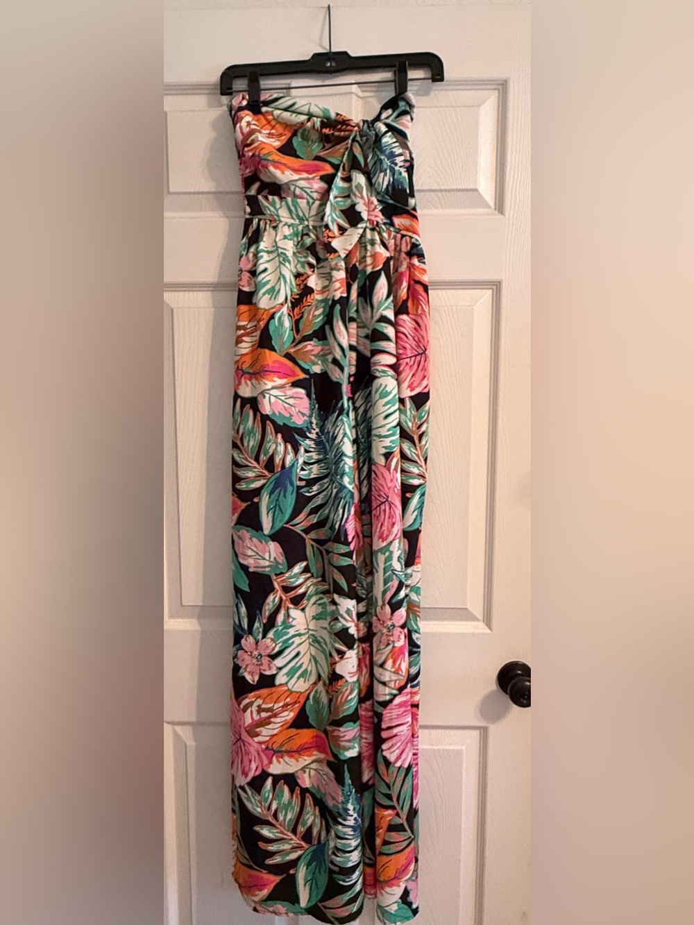 Tropical Strapless Jumpsuit - Black with Multicolor Floral Print